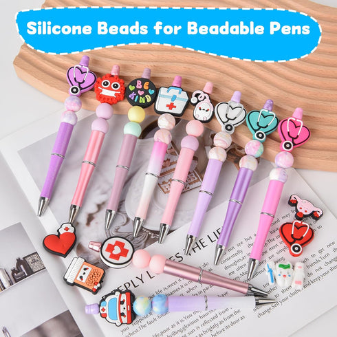 30pcs Silicone Focal Beads for Pens Silicone Focal Beads Bulk Cute Beaded Pen Decor Silicone Beads for Keychain Making,Nurse...