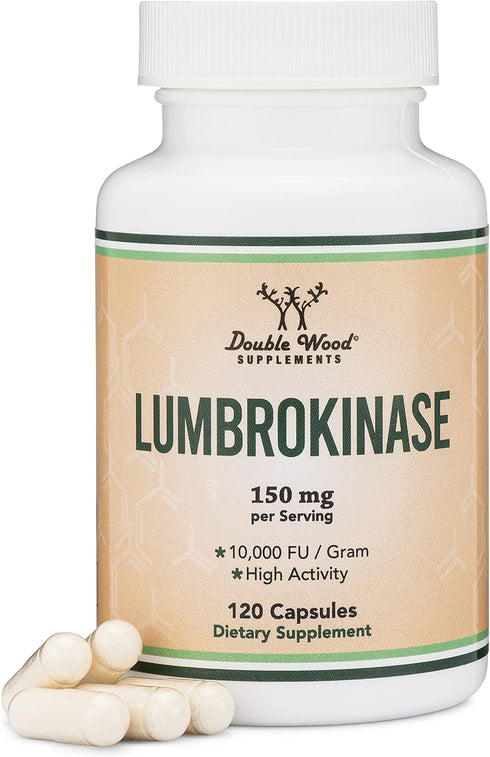 Lumbrokinase Enzymes Supplement - 120 Capsules (Max Activity 10,000 FU/Gram) 150mg per Serving (No Fillers, Non-GMO, Gluten Free) for Cardiovascul...