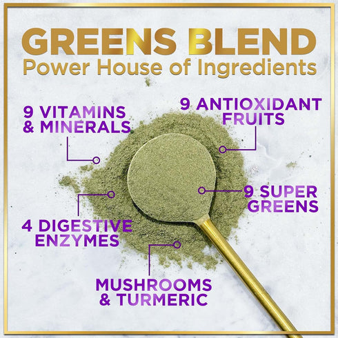 Super Greens Powder, Green Drink Smoothie Mix with 20+ Superfoods for Energy Support, Spirulina, Chlorella, Mushrooms, Antioxidants & Digestive En...