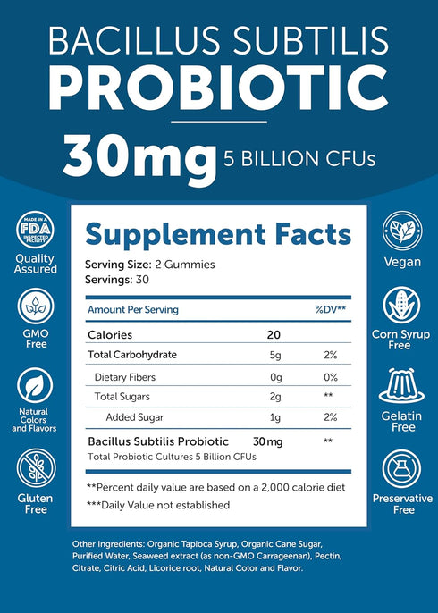 Lunakai Probiotic Gummies for Digestive Health - 5 Billion CFUs Delicious Proprietary Formula - Chewable Probiotic Gummy for Women, Men, Kids, 60c...