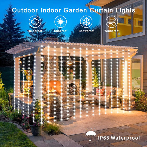 echosari Christmas Curtain Lights Solar Powered 7.9ft x 6ft 144 LED Outdoor Curtain Lights Waterproof with Timer 8 Modes for Christmas Garden Pati...