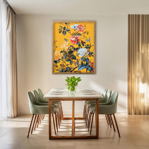 Posterizer 1 pcs-bright background-vibrant flowers , butterflies-Floral & Botanical Art-Abstract & Modern Art-Decor for Home & Office- UNFRAMED Wa...