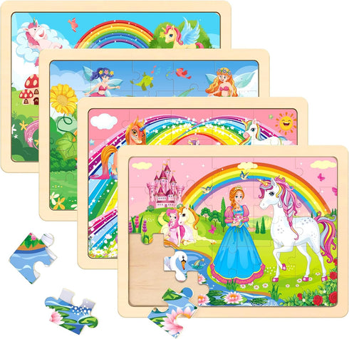 Puzzles for Kids Ages 4-6, 4 Pack Wooden Jigsaw Puzzles 24 Pieces The Castle Puzzle Preschool Educational Learning Toys Set for Boys and Girls...