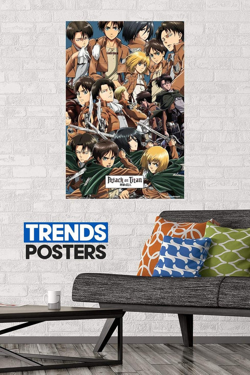 Trends International Attack on Titan - Collage Wall Poster, 22.375" x 34", Poster & Mount Bundle...