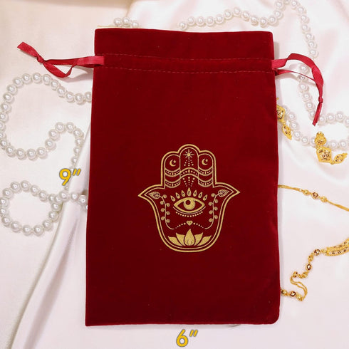 ARTSY CRAFTS 6x9" Hamsa Hand Velvet Jewelry Pouch Gift Bags, Fatima Hand Evil Eye Velvet Drawstring Oracle Tarot Card Rune bags Dice Bag (Rose Red...
