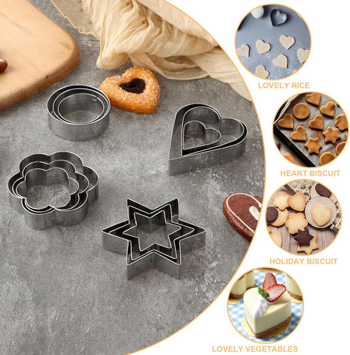 12Pcs Metal Biscuit Cutter Set Star Circle/Round Heart Flower Shaped Cookie Cutters for Food Small Stainless Steel Cookie Molds Cutter for Baking ...