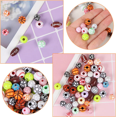400 Pcs Sports Ball Beads for Jewelry Making, Acrylic Sports Beads Bulk, Baseball Basketball Soccer Volleyball Softball Football Beads with Box, S...
