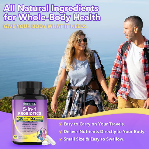 Probiotics for Women & Men Digestive Health?120 Billion CFUs, Prebiotics and Probiotics for Gut Health, D3, Zinc & Immune Support Herbs, Detox Cle...