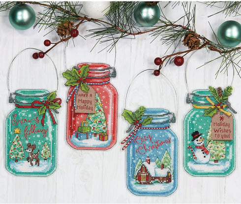 Dimensions 70-08964 Counted Cross Stitch Holiday Mason Jar Ornament Kit, 4pc...