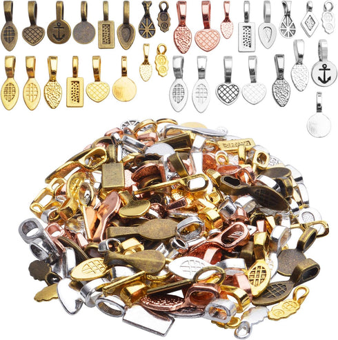 Glue on Bails, 100 Gram Mixed Tibetan Style Glue on Bails Pendants Alloy Flat Pad Bails Tag Charms Connector Hanger for Earring Necklace Jewelry F...