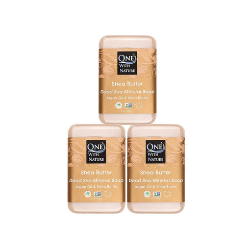 One With Nature Dead Sea Mineral Shea Butter Soap with Argan Oil 4oz 3Pack - Dead Sea Salt Includes Sulfur, Magnesium, and 21 Essential Minerals -...
