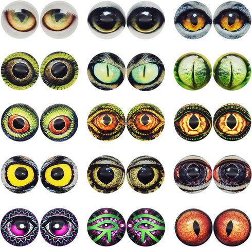 20MM 40PCS Owl Snake Lizard Animal Eyes Glass Cabochon for Clay Doll Making Sculptures Props Craft DIY Findings Jewelry Making 25/32inches...