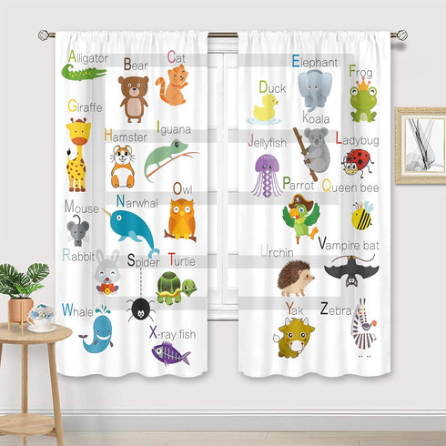 Cinbloo ABC Alphabet Kids Curtains 41W x 62L Inch Sheer Rod Pocket Cartoon Animal Baby Boys Bedroom Decor Child Nursery Funny Learning Educational...