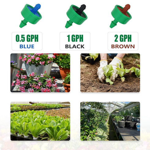 1 GPH Drip Irrigation Emitters Pressure Compensating Drippers Constant Flow Heads Parts Garden Flower Pots Plants Systems Dig Kit for 1/4 Inch Wat...