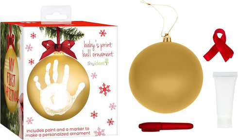 Tiny Ideas Christmas Baby's Handprint Ball Ornament, Included Paint for Baby Print, Newborrn Holiday Keepsake Gift, DIY Classic Hanging Bauble, Go...