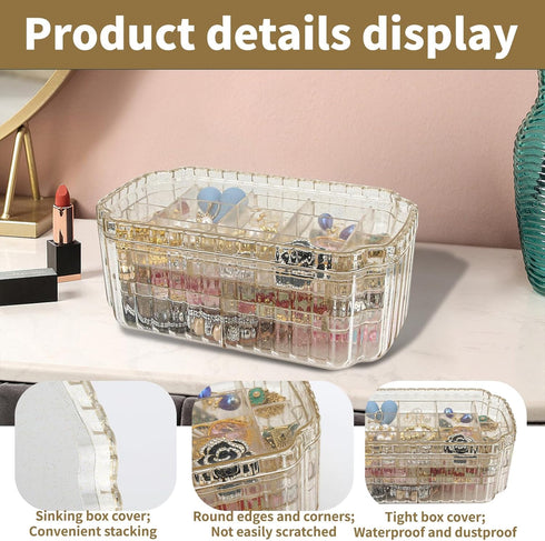 Jewelry Organizer Box, 3-Layers Clear Jewelry Box with Lid, Earring Box Display Holder for Earrings, Rings, Necklaces, Bracelets, Clear Plastic Be...
