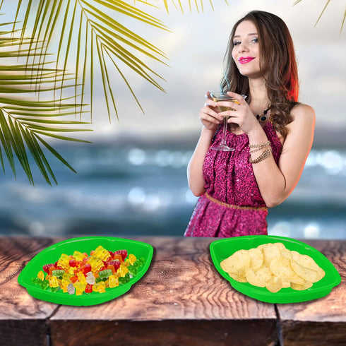 4E's Novelty Palm Leaf Party Serving Tray Plastic - Luau Candy Snack Tray Food Holder, Buffet Plates for Jungle Safari Hawaiian Party Supplies Din...