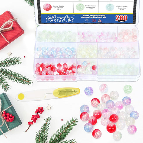 Glarks 282Pcs 8 Color 8mm Acrylic Crystal Beads with Elastic String and Scissors Kit, Handcrafted Round Spacer Beads Crackle Glass Beads for Brace...
