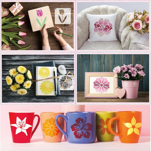45pcs Flowers Stencils for Painting on Wood Crafts Reusable Tiny Cute Daisy Leaf Flower Stencil Art Paint on Wall Canvas Pattern Stencils for Card...