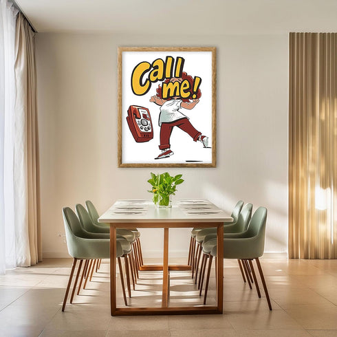 Posterizer 1 pcs-cute comic book retro inspired vintage rotary phone 'call me'-Vintage Art-Art in Pop Style-Gift for Superhero, Comic Book Fans- u...