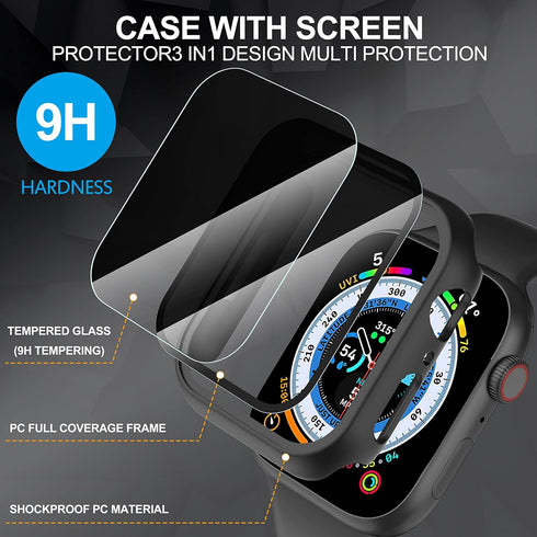 Suoman 3 in 1 Case for Apple Watch Series 6/5/4 44mm Waterproof Privacy Screen Protector, Tempered Glass Cover Front + Back Bumper 360°Protection ...