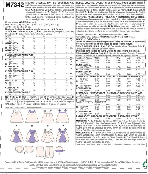 McCall's Patterns M7342 Infants' Back-Bow Dresses, Panties, Leggings and Bucket Hat...