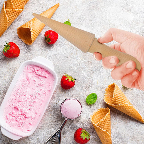 2Pcs Ice Cream Cone Molds, Reusable wooden Cream Horn Molds Waffle Cones Pizzelle Roller Egg Roll DIY Mold for Kitchen Cooking and Baking...