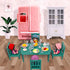 Dollhouse Mini Toy Fridge Green Table Dining with Mini Food Play Refrigerator for Kids Kitchen Furniture Fruits Vegetable Drink Milk Desserts for ...