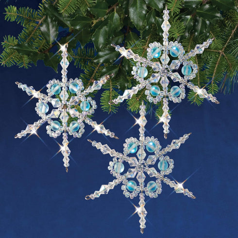 SOLID OAK Beaded Ornament KIT, Shimmer Snowflakes Makes 3 for Christmas...