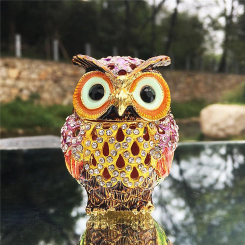 Waltz&F Hollow owl Trinket Box Hinged Hand-painted Figurine Collectible Ring Holder...