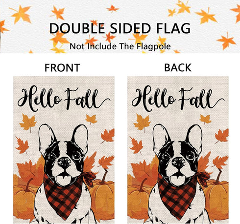 Hello Fall Garden Flag Boston Terrier Dog Pumpkins Double Sided Vertical Seasonal Autumn Outdoor Yard Lawn Decorations 12.5 x 18 Inch...