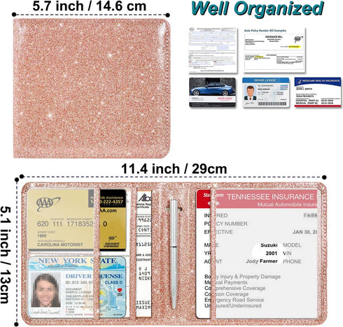 RSAquar Car Registration and Insurance Holder, Vehicle Glove Box Car Organizer Men Women Wallet Accessories Case for Cards, Essential Document, Dr...