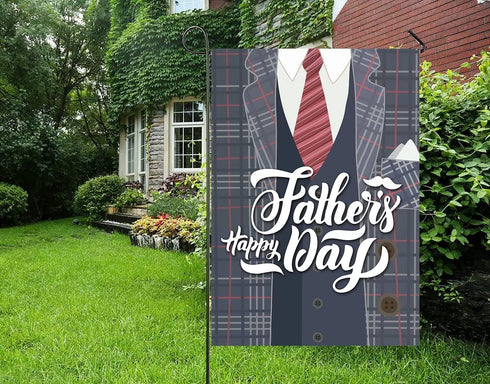 Happy Father's Day Suit Holiday Dads Tie Seasonal Garden Yard Flag 12"x 18" Double Sided Polyester Welcome House Flag for Patio Lawn Outdoor Home ...