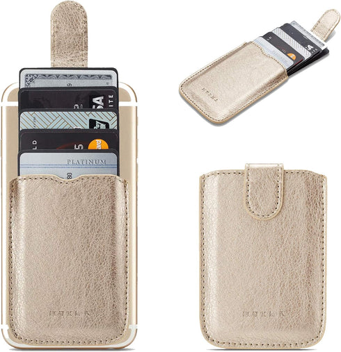 Phone Card Holder RFID Sleeve, Pu Leather Back Phone Wallet Stick-On Pull up 5 Card Holder Cards Cash for iPhone/Android/Samsung/All Smartphones (...