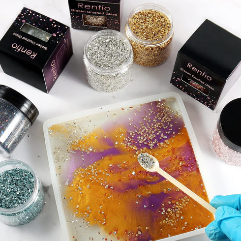 Renfio Broken Crushed Glass Glitter Shards Crush 2-4mm Irregular Small Chunky Chips 3.5 Oz (100g) High Luster Craft Sequins Gravel for DIY Phone C...