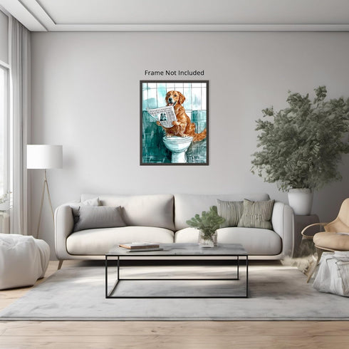 Posterizer 1 pcs-drawing style art-funny dog on toilet reading newspaper 4-Bathroom Restroom Art-Art for Animal Lovers-Decor for Home & Office- un...
