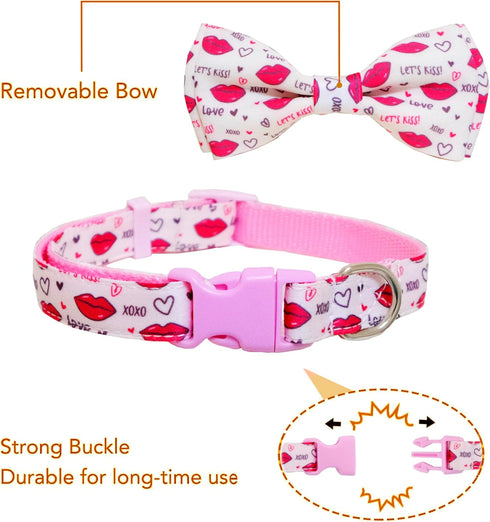 Valentine Dog Bow Tie Collar, Holiday Let's Kiss and XOXO Collar for Large Medium Small Pets Puppies (Large-(16-27") Neck * 1" Wide, Let Kiss)...