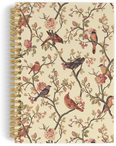 Bird Flower Spiral Notebook, Floral Journal, Spring Bird Flowers 5.5"x8.3" 164pages Lined Journal Notebooks College Ruled, Gifts for Bird Lovers H...
