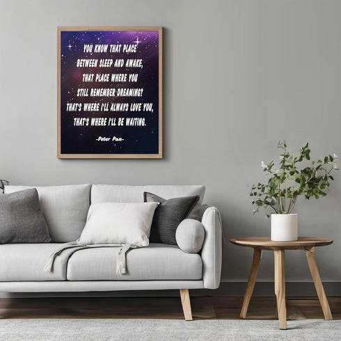 Posterizer 1 pcs-Place Between Sleep & Awake-Peter Pan Cartoon Quotes-Kids Room Art- Gift for Daughter, Son, Kids-Decor for nursery toddlers kids ...