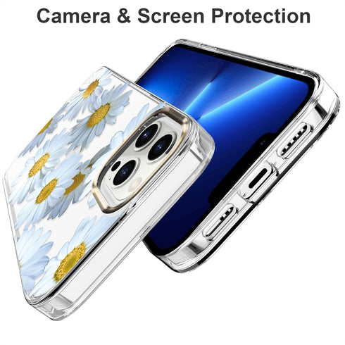 BAISRKE Compatible with iPhone 13 Pro Case,Clear Case with Flowers,for Girly Women,Shockproof Floral Pattern Hard Back Cover for iPhone 13 Pro Cas...