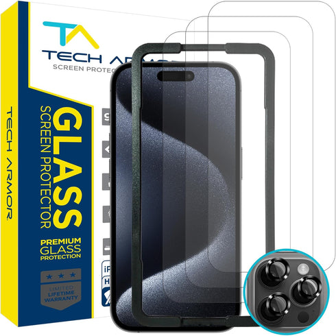 Tech Armor Screen Protector for iPhone 15 Pro Max 6.7 inch - Ballistic Tempered Glass, Case Friendly, Sensor Protection, HD, 9H Hardness, 3 Pack +...