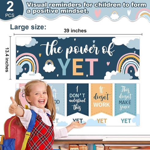 QOUBAI Boho Rainbow Growth Mindset Posters Mindset Classroom Decorations the Power of Yet Banner Positive Mindset Reading Bulletin Board Set Boho ...