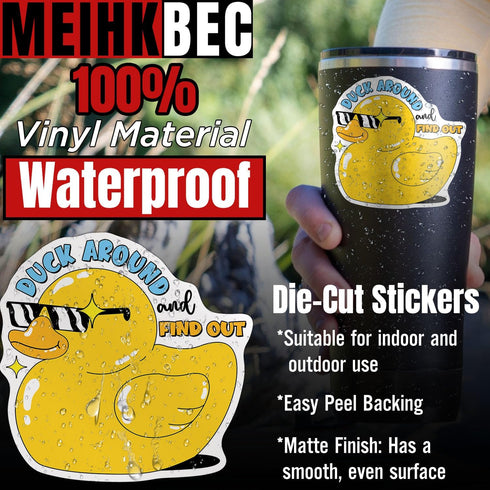 Set 3PCS - Duck Around and Find Out Sticker Funny Meme Cool Duck Die-Cut Waterproof Vinyl Sticker for Hard Hat Laptop Water Bottle Phone Case Car ...