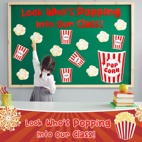 Glenmal 70 Pcs Popcorn Stickers Popcorn Accents with 6 Marking Pens Popcorn Box Back to School Classroom Bulletin Border Decoration for Class Blac...