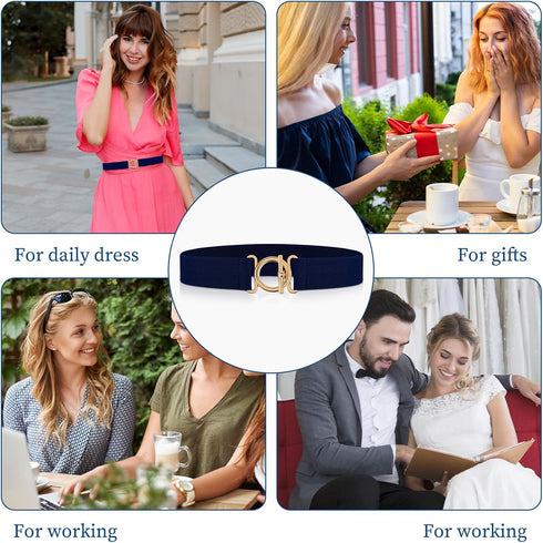 Women Elastic Belt, Invisible Stretch Ladies Belts with Gold Flat Buckle Skinny Waist Belt For Jeans Pants Dresses...