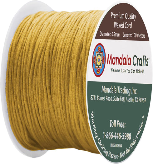 Mandala Crafts 0.5mm 109 Yards Gold Cotton Waxed Cord for Jewelry Making Bracelet Cord Waxed String - Beading String Thread Jewelry Cords for Neck...
