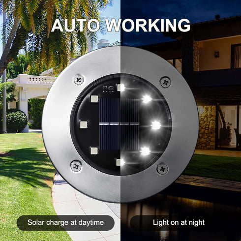 LYHOPE Solar Ground Lights Outdoor, 1 Pack 8 LED Solar Disk Lights Waterproof Garden In-ground Pathway Lights Landscape Lighting for Lawn,Yard,Dec...
