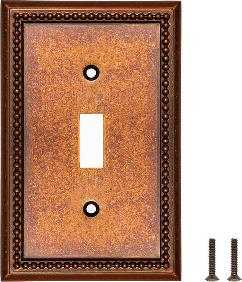 Raised Pearls Decorative Wall Plate Switch Plate Outlet Cover (Single Toggle, 3 Pack, Sponged Copper)...
