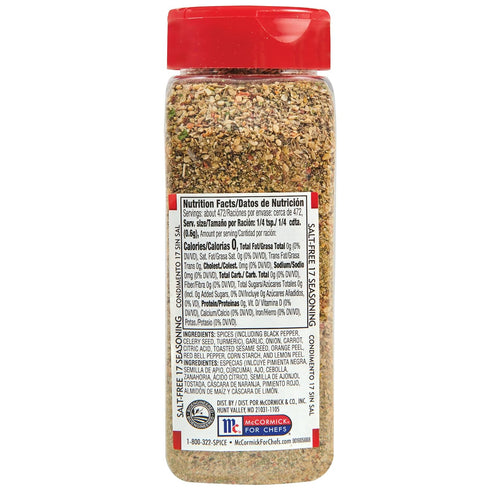 Lawry's Salt Free 17 Seasoning, 10 oz - One 10 Ounce Container of 17 Seasoning Spice Blend Including Toasted Sesame Seeds, Turmeric, Basil and Red...
