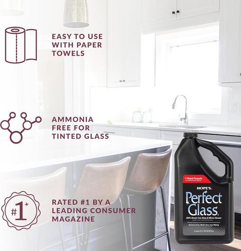 HOPE'S Perfect Glass Cleaner Spray Refill, Streak-Free, Ammonia-Free Window, Mirror, Screen, Tinted Glass, and Shower Door Cleaner, Indoor and Out...